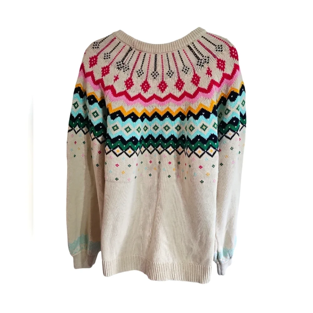 Crown & Ivy Women Luxe Fair Isle Colorful Knit Sweater XXL Preppy Coquette Chic - Picture 3 of 7